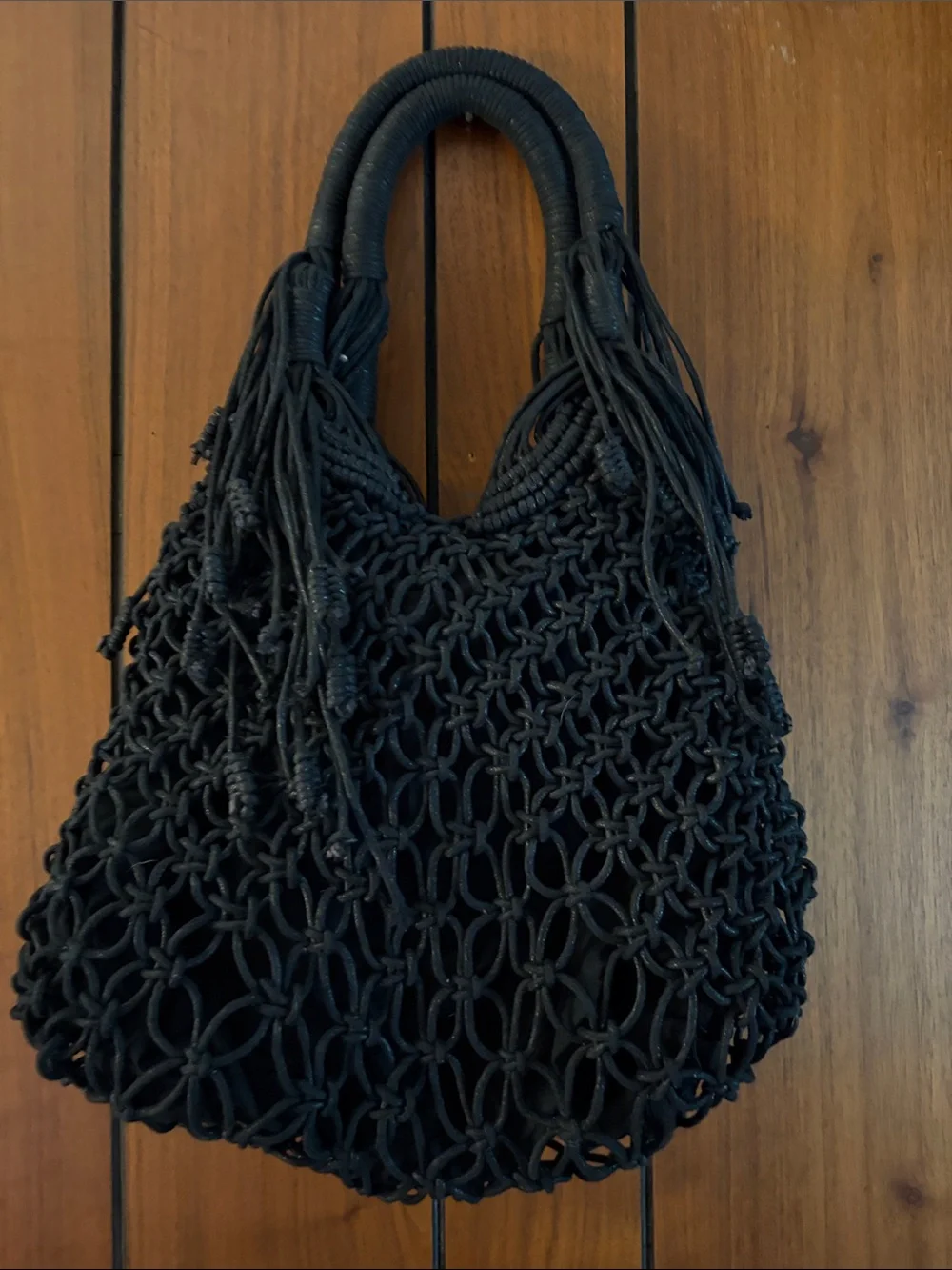 Black Macramé Tote Bag with Braided Handles